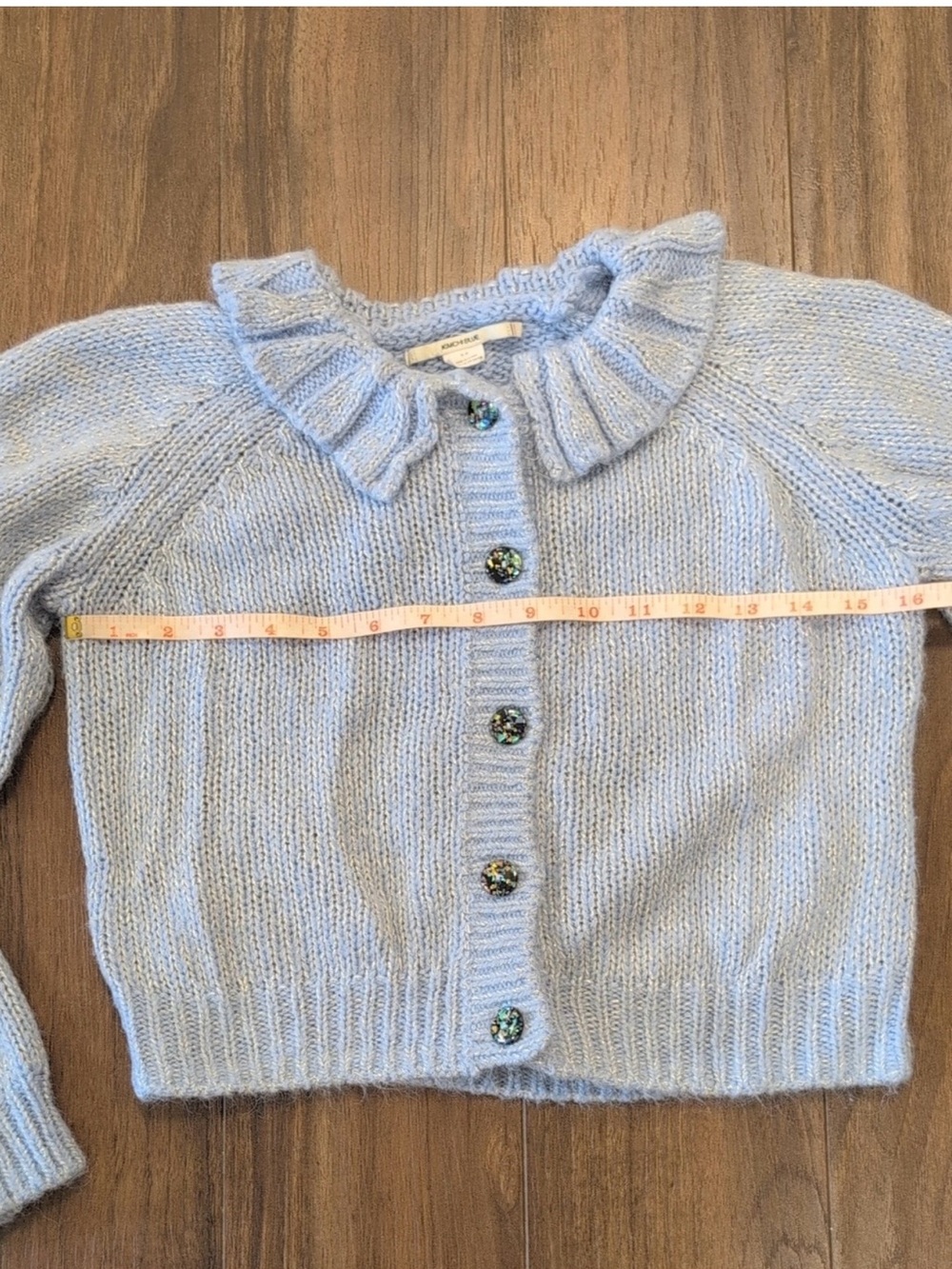UO Kimchi Blue iridescent Knit Light Blue Button up cropped sweater - Picture 8 of 9